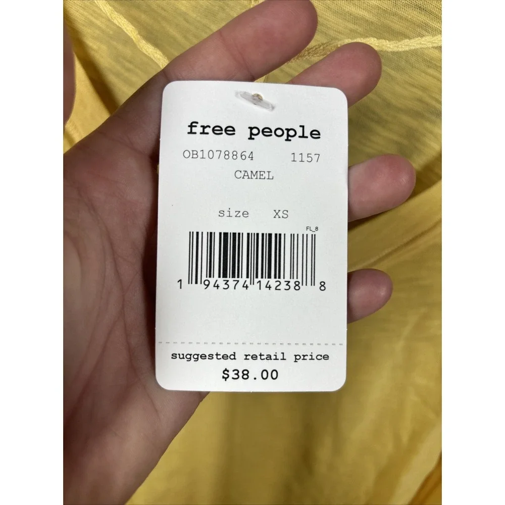NEW Free People Women's On My Mind V-Neck Long Sleeve Shirt Camel/Yellow Size XS